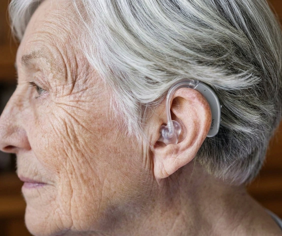 Smiling older man wearing a discreet hearing aid